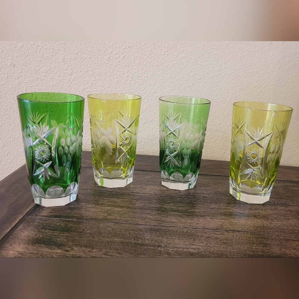 Vintage Nachtman Highball Lead Crystal Handblown Volored Glasses Set Of 4